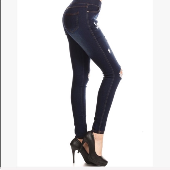 High Waisted Elastic Jeans Distressed - Picture 2 of 4